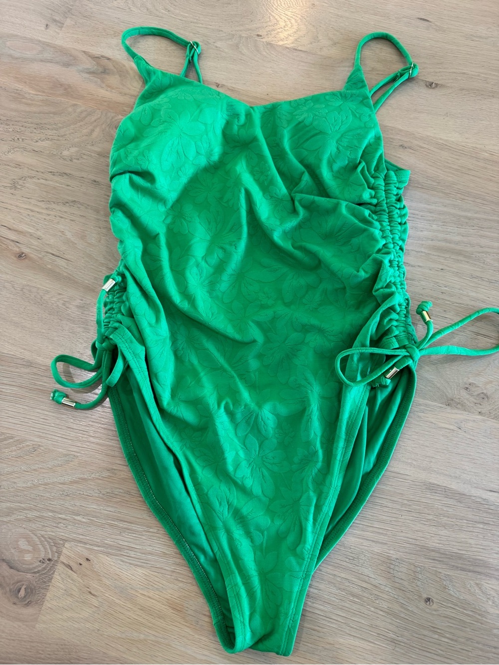 Miken swim green jacquard one piece ruched swimsuit size XL